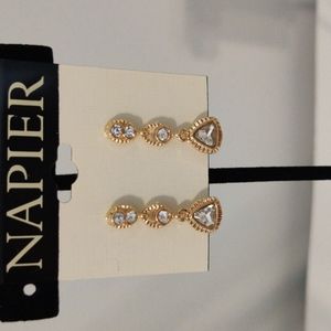 Napier Silver Tone Rhinestone Drop Dangle Earrings